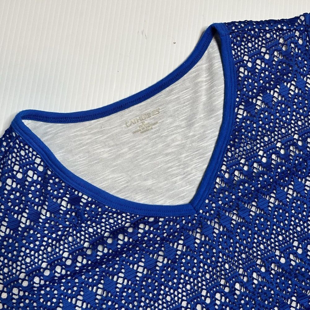 Catherines 2X‎ 22/24W Lined Blue Lace V-Neck Short Sleeve Tunic Top